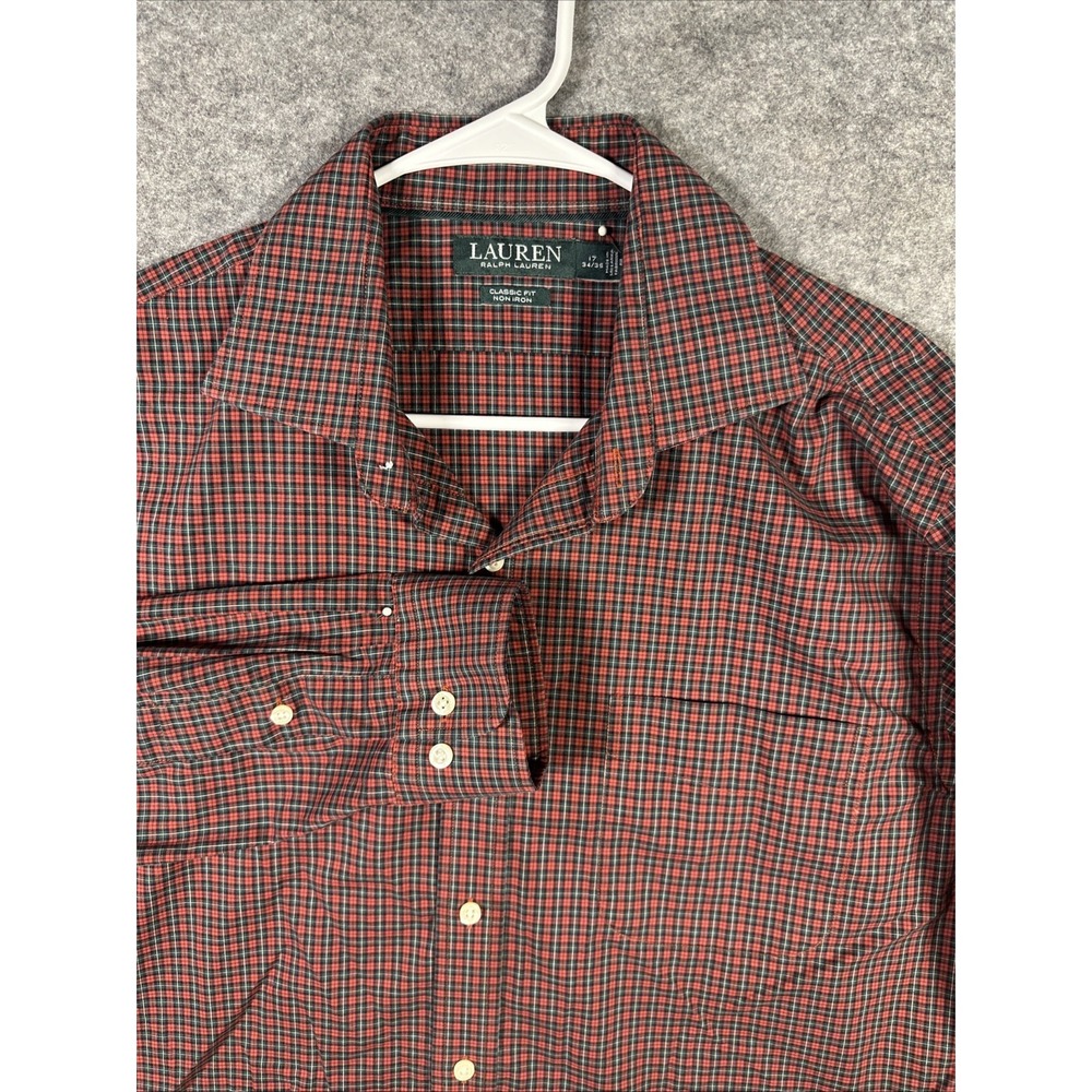 Ralph Lauren Green Label Button Up Plaid Shirt Size 17 34/35 Long‎ Sleeve